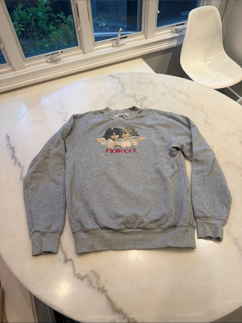 Fiorucci Gray Sweatshirt with Twin Angel Chest Graphic